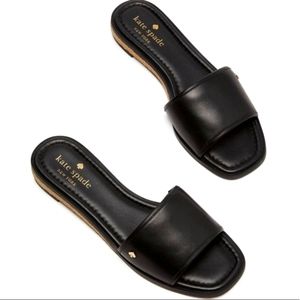 Kate Spade Palm Cove Nappa Leather Black Sandals Slides Size 10